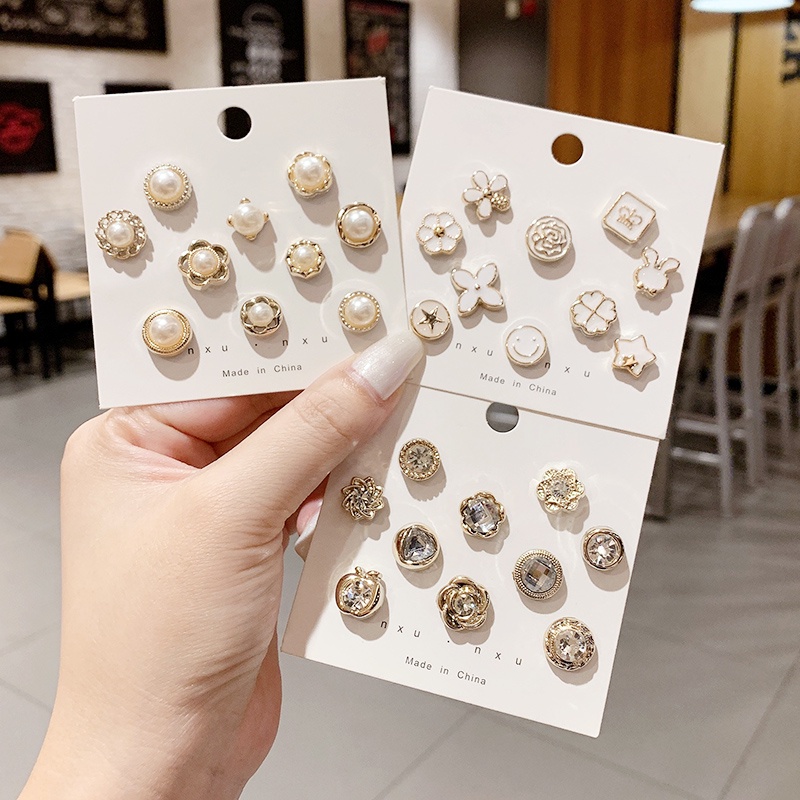 Set nút cài cổ áo đính ngọc trai nhân tạo nhỏ gọn đơn giản cho nữ
