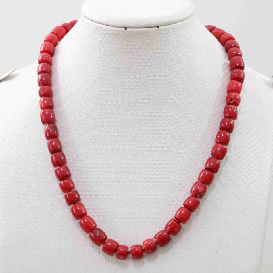 Chuỗi hạt hình lập phương màu đỏ san hô 8-10mm làm trang sức 18 "
