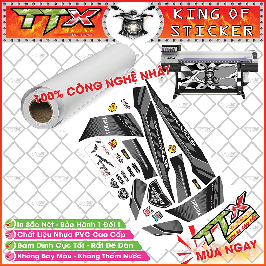 Tem Xe Sirius RC Xám Đen Trắng - Tem Sirius 110 Trắng Xám Đen Siêu Đẹp - Mẫu Team Sirius Đen Xám Trắng