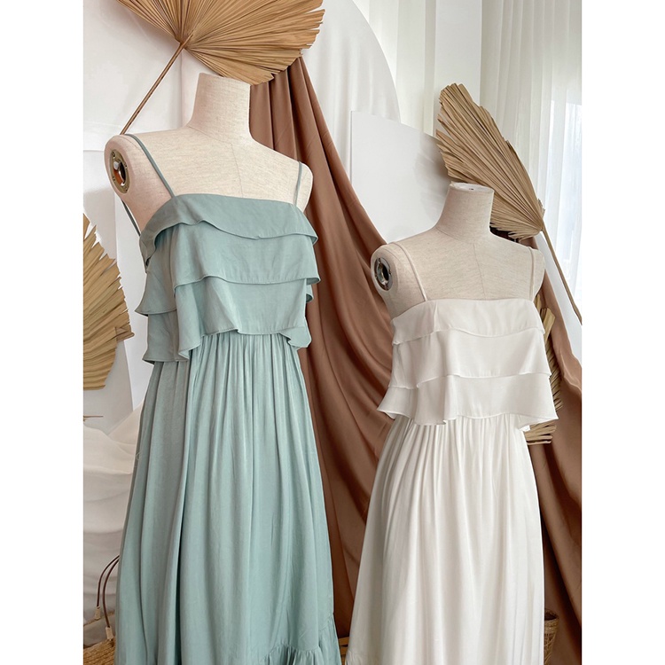 Đầm maxi 2 dây đuôi cá bèo ngực xếp tầng Váy đũi 2s đi biển trendy | BigBuy360 - bigbuy360.vn
