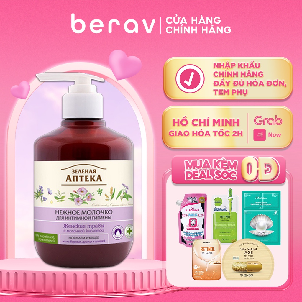 Dung dịch vệ sinh phụ nữ Zelenaya Apteka Thảo mộc dạng sữa trung hòa 370 ml