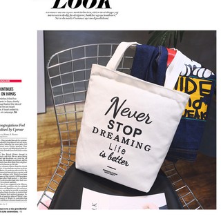[sẵn] túi tote chéo Never stop dreaming