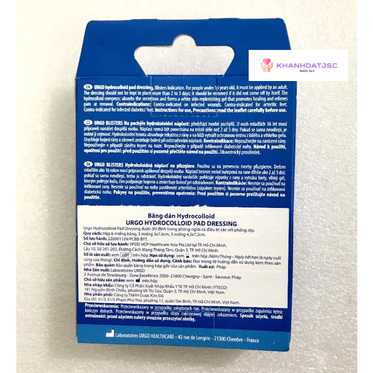 Băng cá nhân Urgo Hydrocolloid Pad Dressing giảm phồng rộp chân