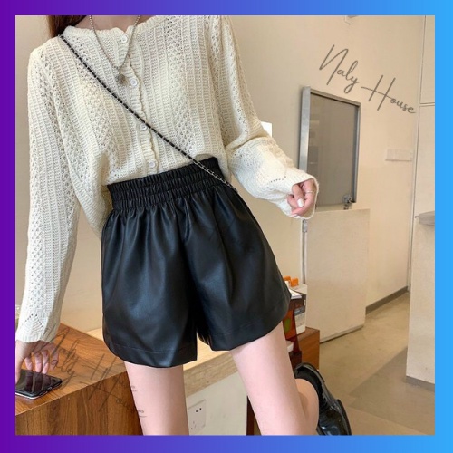 Quần Short Da Màu Đen Phong Cách Cá Tính , Đường Phố