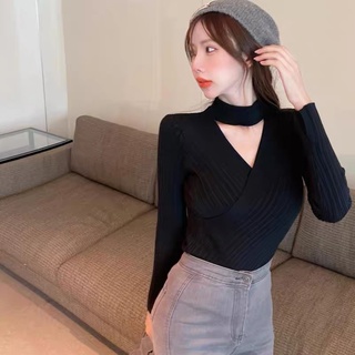 Áo len nữ choker vạt chéo P459