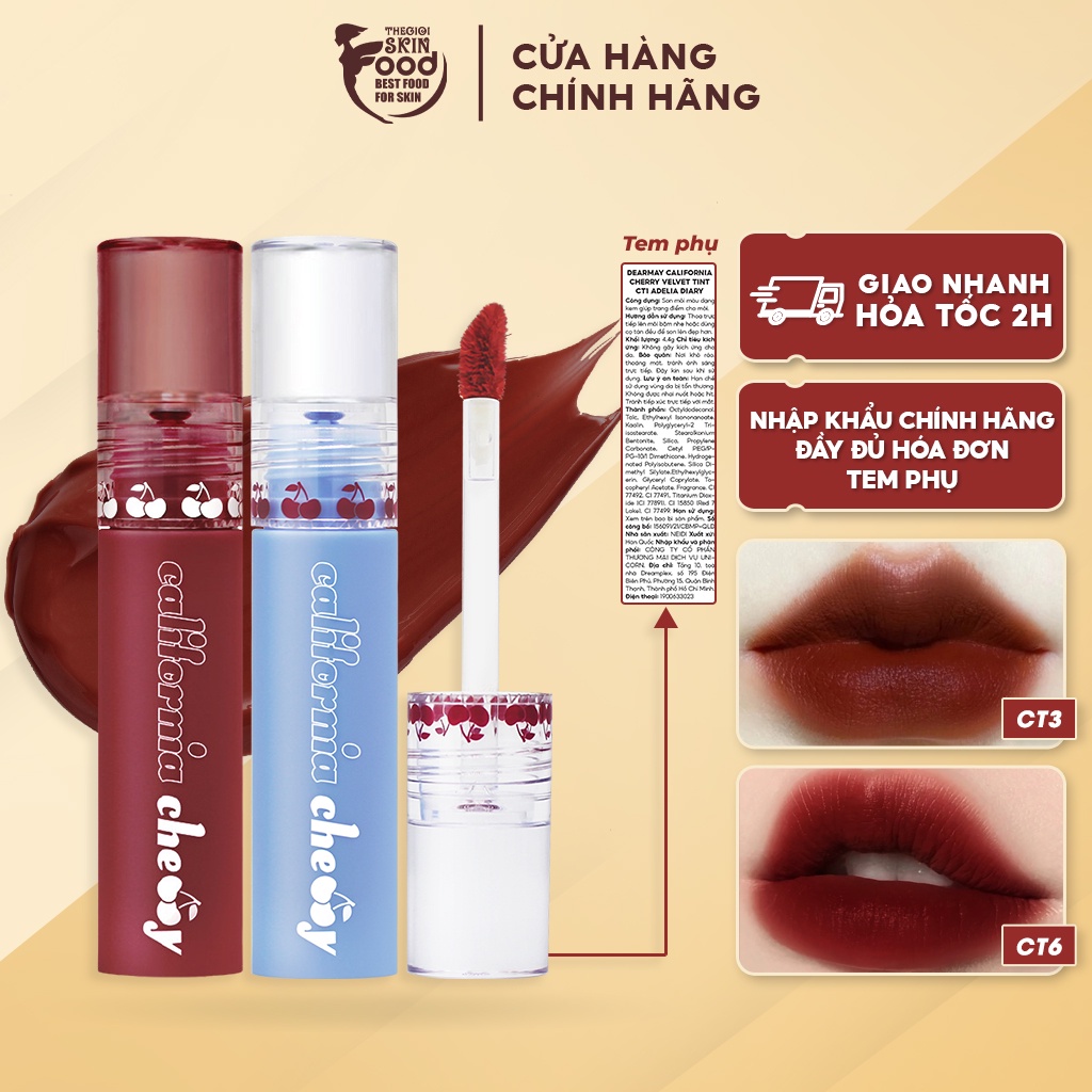 Son Kem Lì Siêu Mịn, Lâu Trôi Hàn Quốc Dearmay California Cherry Velvet Tint 4.4g