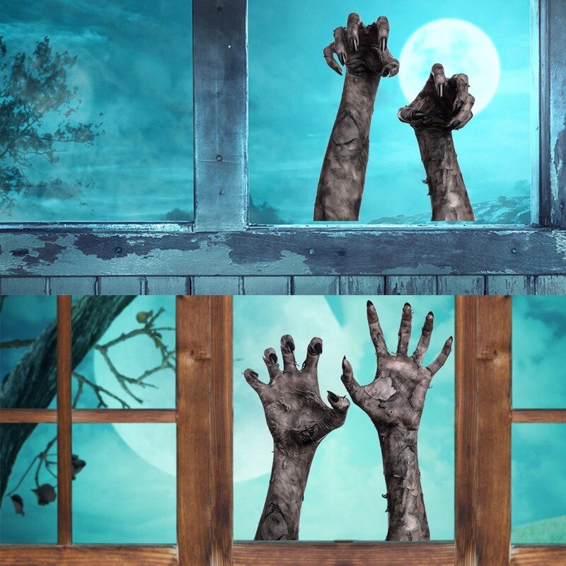 Sticker Dán Tường PVC Tự Dính Hình Bàn Tay Ma Kinh Dị 3D Trang Trí Halloween