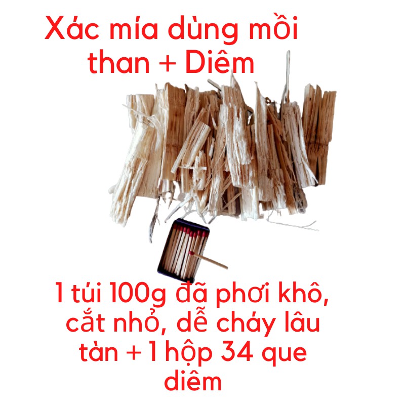 Diêm mồi lửa và xác mía nhóm than bếp than có quạt Trí Việt