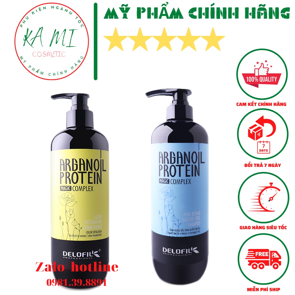 Bộ dầu gội, xả Delofil Arganoil Protein dưỡng ẩm và phục hồi làm cho mái tóc mềm mượt và chắc khỏe (Dung Tích 800ml)