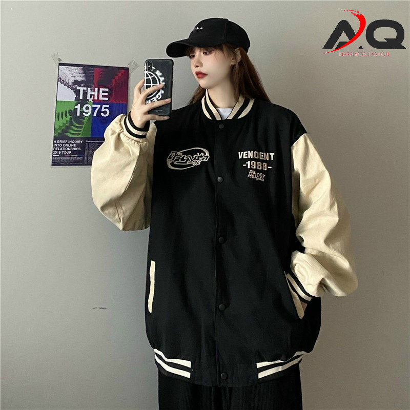 Áo khoác bomber da lộn VENCENT 1988 áo bóng chày uniex nam nữ- AQ STORE