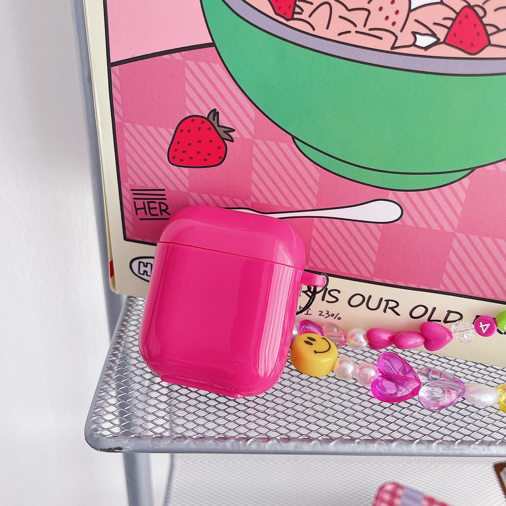 Simple AirPods 1/2 Pro Case Pink Smile Face with Cain Shockproof Cover