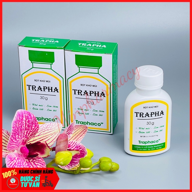 Bột TRAPHA Khử mùi Làm thơm Giảm tiết Làm khô (Chai 30g) - Minpharmacy