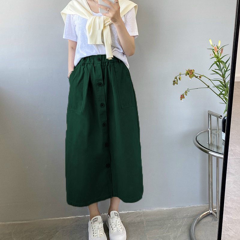 Chân váy dài nút kaki dáng chữ A form dài xòe cá tính phối nhiều áo đẹp