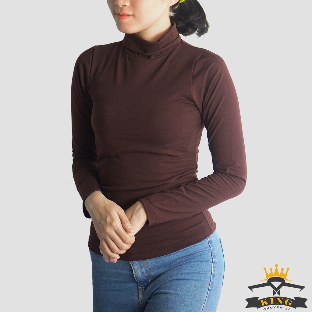 Áo cổ lọ nữ tay dài dáng ôm màu đen trắng, Dáng ôm Chất COTTON cao cấp co giãn thấm hút mồ hôi tốt T14