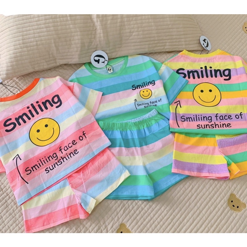 Bộ bé gái sọc cầu vồng thun cotton SG loại 1 siêu cưng cho bé 12-27kg