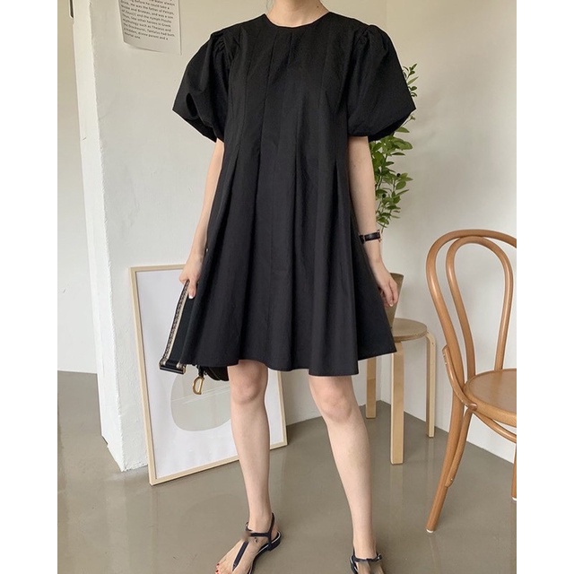 Váy babydoll xếp ly cổ tròn form ngắn Defleur.studio
