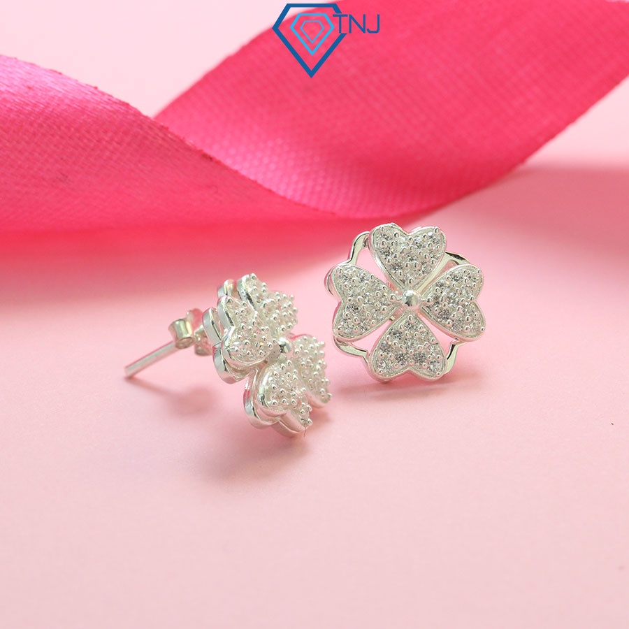 Bông tai bạc nữ 925 hình cỏ 4 lá xoay đinh đá đẹp BTN0154 Trang Sức TNj
