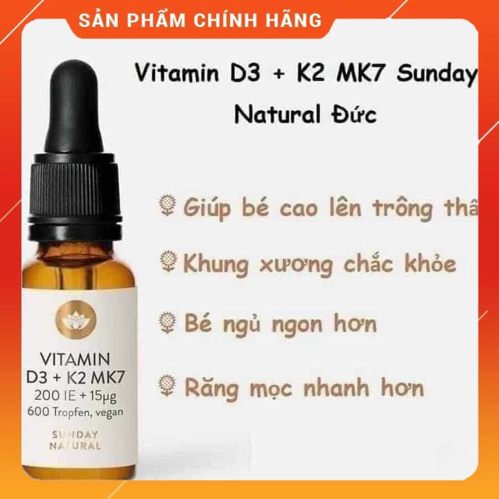 Vitamin D3 K2 Mk7 Sunday Natural 20ml Đức dùng cho bé từ sơ sinh - Date mới