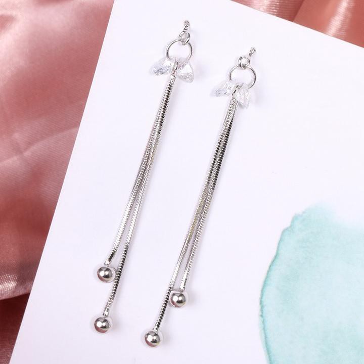 Khuyên tai bạc xích thả 2 sợi phong cách bông tai Hàn Quốc xinh xắn dễ thương