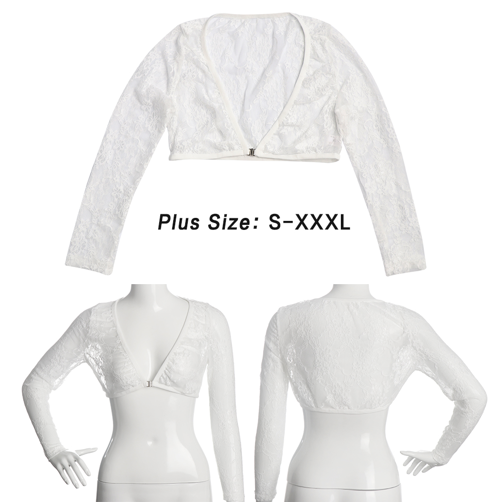 Áo Khoác Croptop Dài Tay Phối Ren Xinh Xắn Dành Cho Nữ