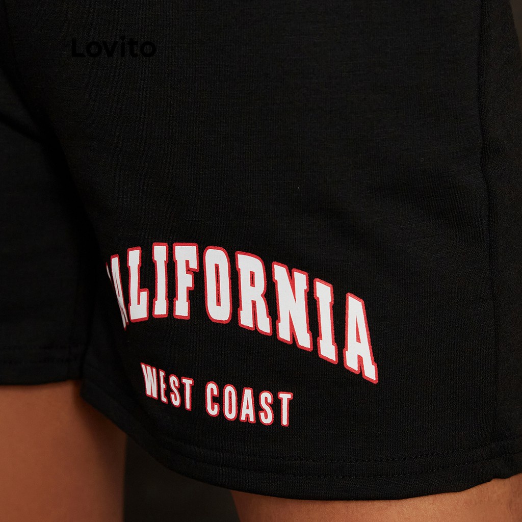 Quần short Lovito in chữ cơ bản phong cách thể thao L16D060 (màu đen)