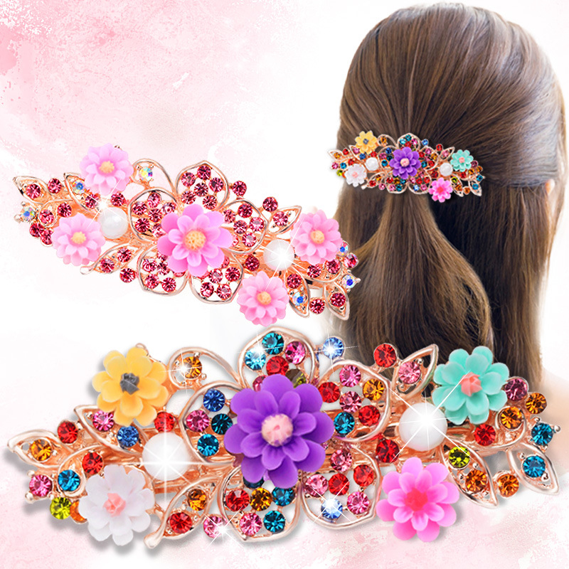 Factory Direct Top Clip Rhinestones Korea Spring Clip Medium Large Hair Clip Wild Female Hair Clip Hair Catch Headdress Head Clip