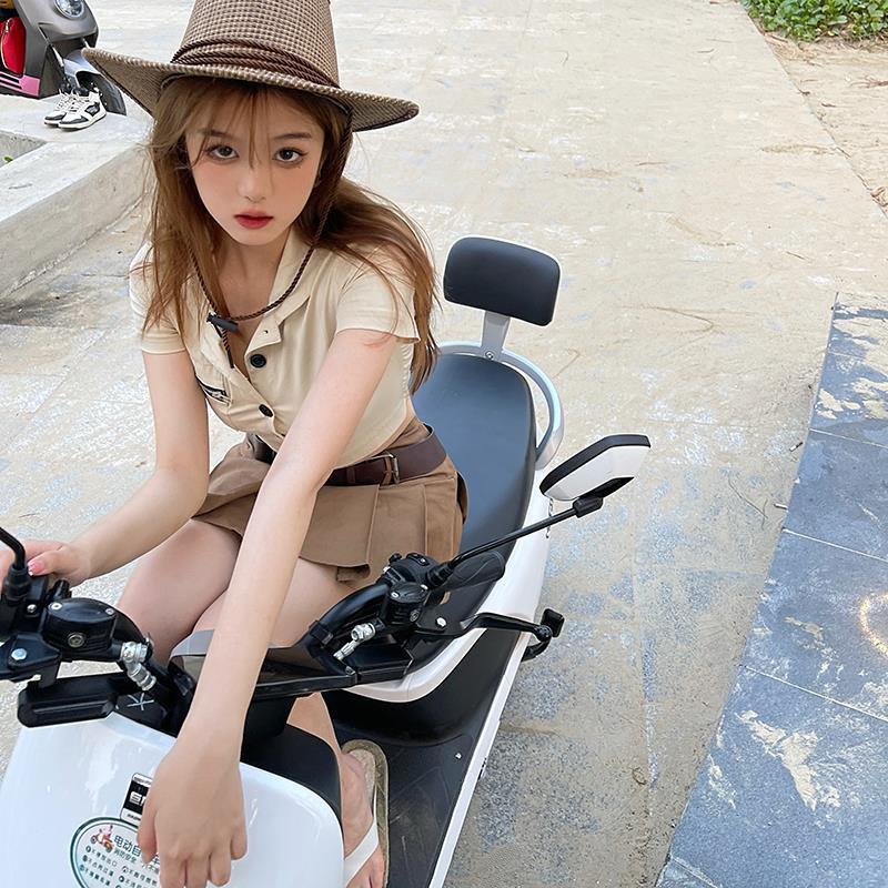 Women's suit skirt 2022 summer new Korean style sexy short shirt small pleated skirt two-piece suit