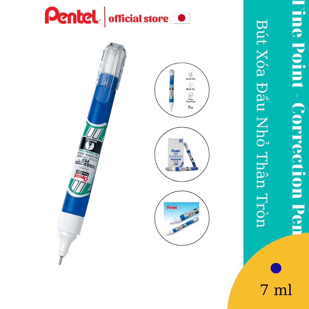 Bút Xóa Cao Cấp Đầu Nhỏ Thân Tròn Pentel ZL62-W | Mực Ra Đều, Nhanh Khô, Không Tắc, Không Vón Cục