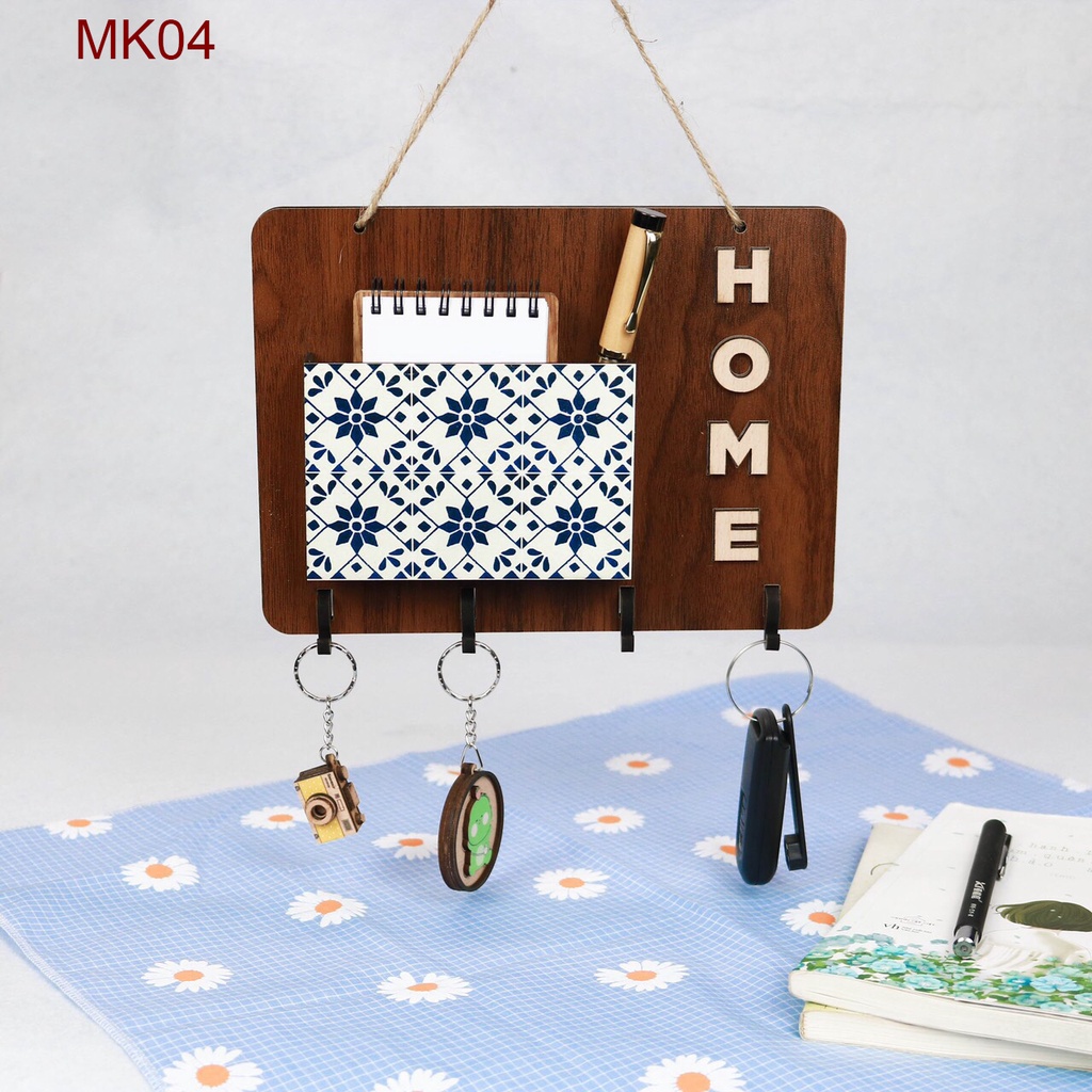 Bảng gỗ decor trang trí nhà cửa, shop, quán cà phê có móc treo chìa khóa