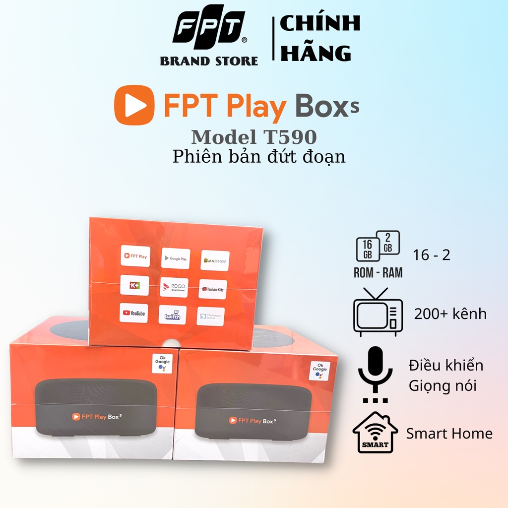 FPT Play Box S - FPT TELECOM Mode T590 (phiên bản Đứt Đoạn) - HDH Android TV + 4K, RAM 2GB, ROM 16GB