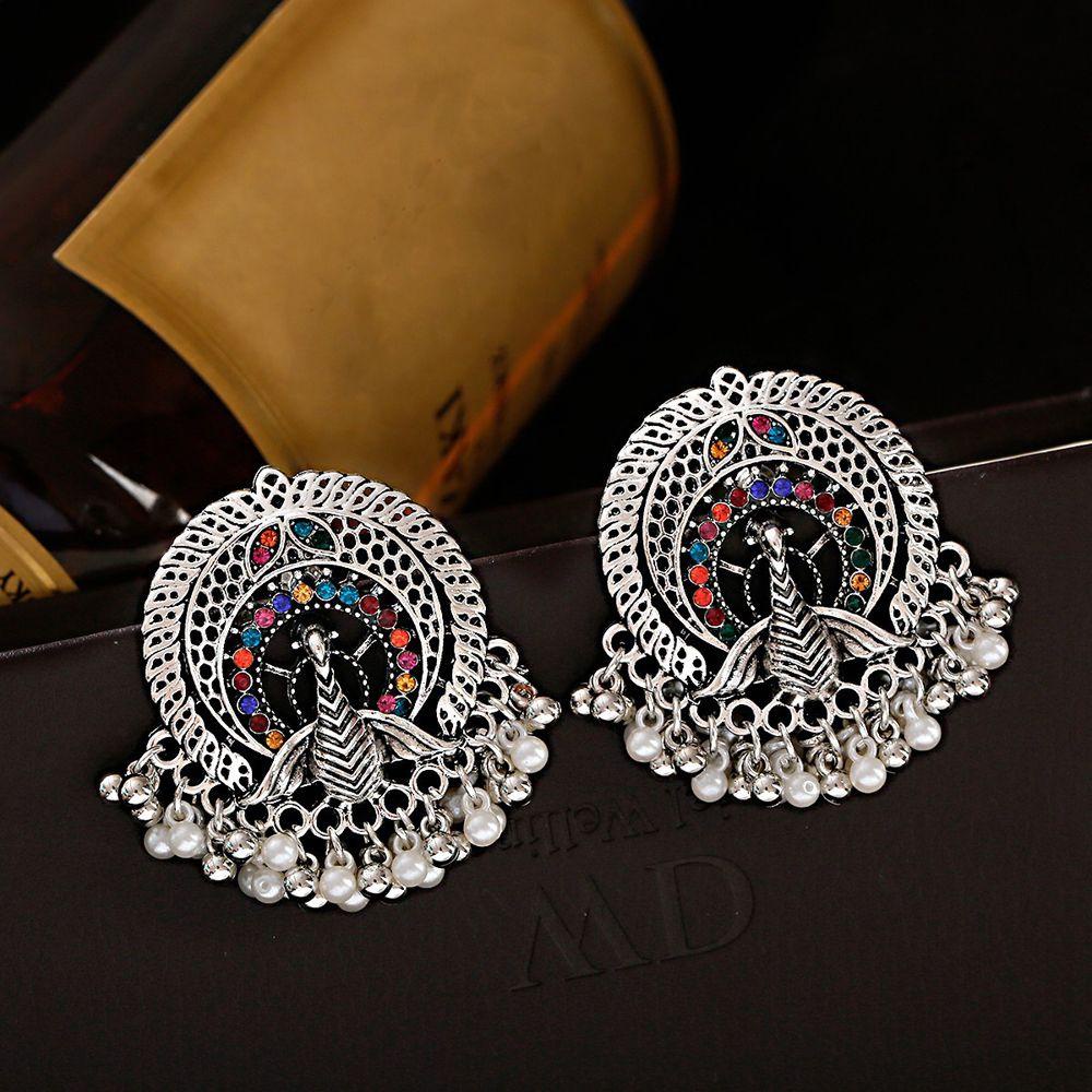 Bông Tai Kim Loại Hình Chim Công Phong Cách Ấn Độ Thời Trang Hấp Dẫn WMES15H