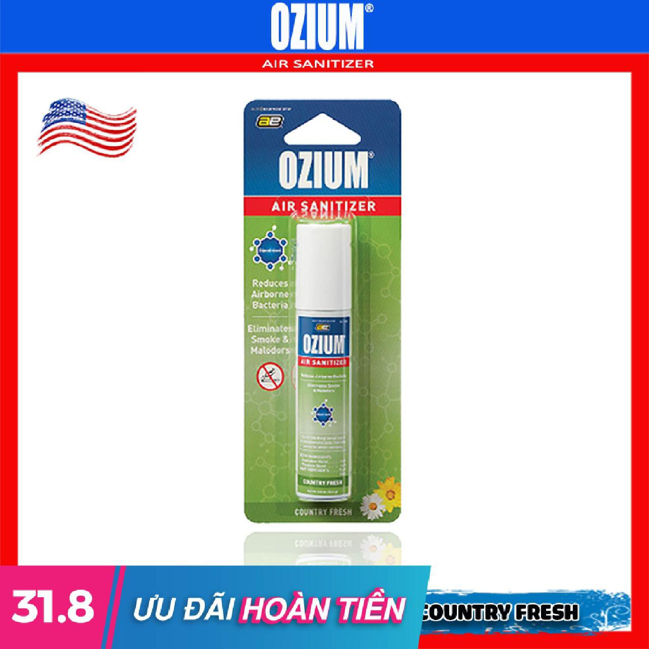 Xịt Khử Mùi Khử Khuẩn Ozium 0.8 Nhập Khẩu Hoa Kì Loại Bỏ Mùi Nấm Mốc Mùi Hôi Khói Thuốc Trong Xe Hơi Văn Phòng