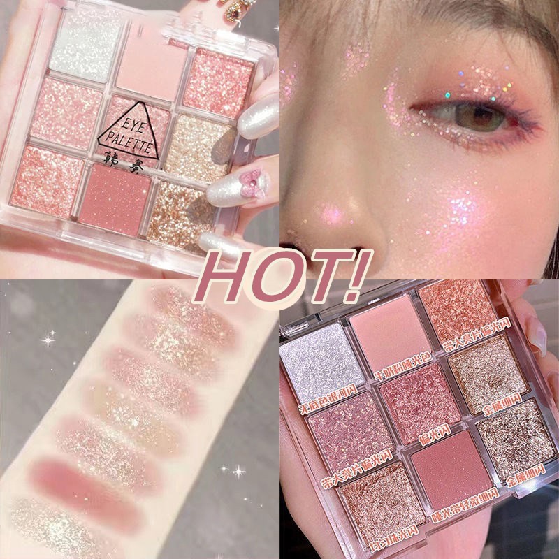 Bảng phấn mắt mini 9 màu ánh nhũ ngọc trai và mịn màng tông đất