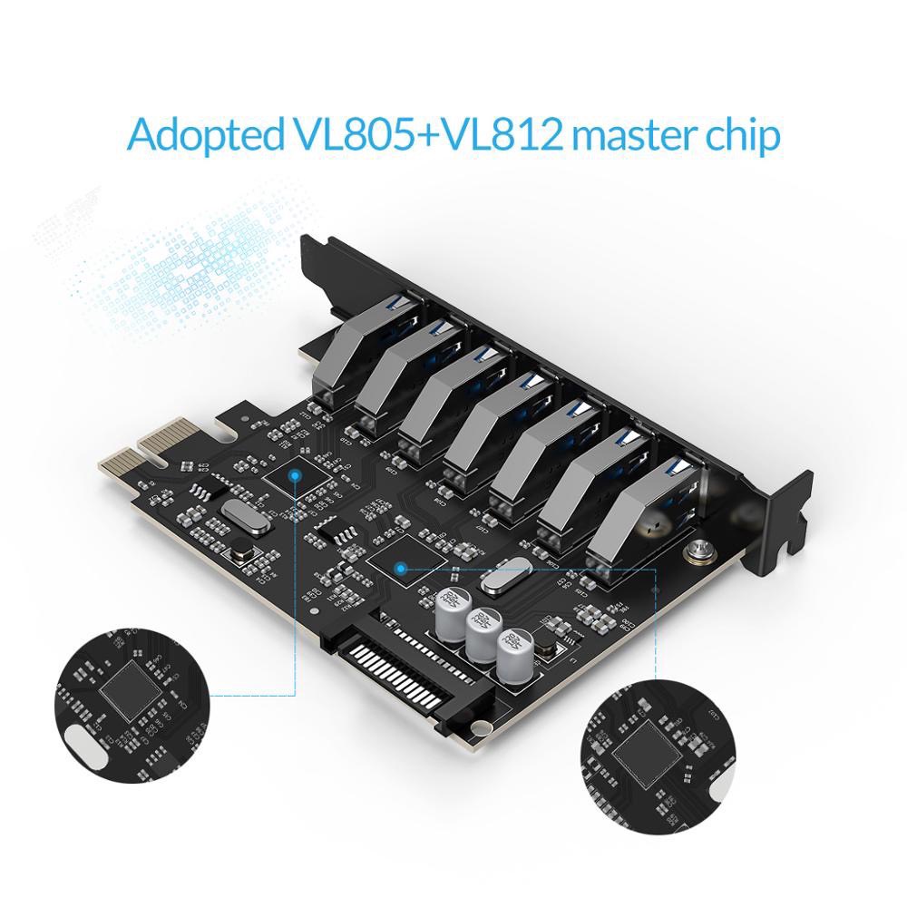 Card PCI to USB ORICO PVU3-7U-V1 7 cổng usb 3.0 15 pin dây nguồn sata chipset vl805 vl812