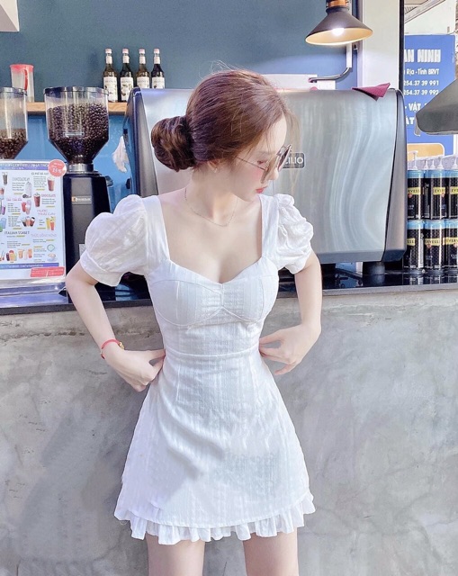 Đầm cổ vuông thắt nơ lưng_JuMe Fashion