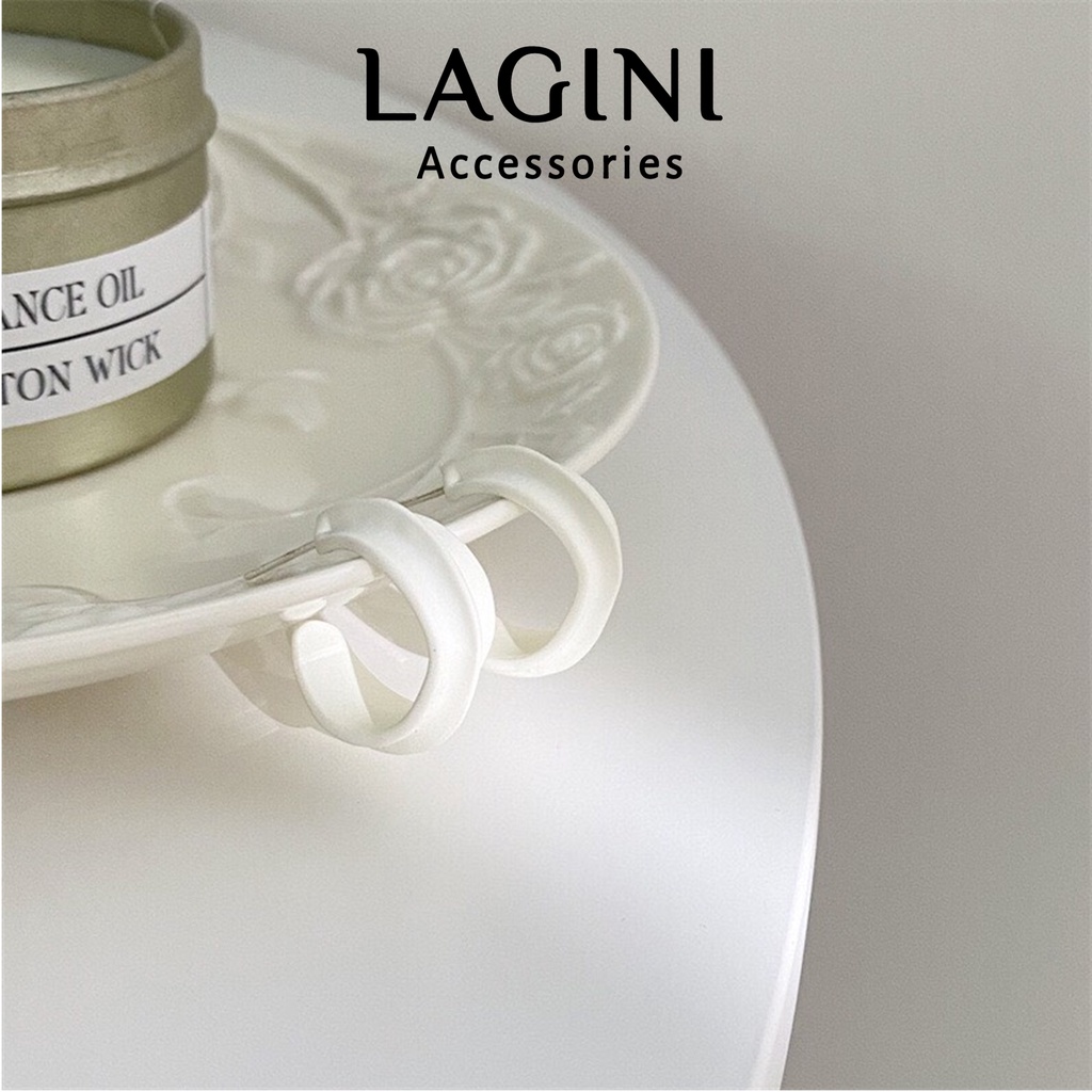 Bông tai khuyên tai 925 tròn nhựa trắng Lagini