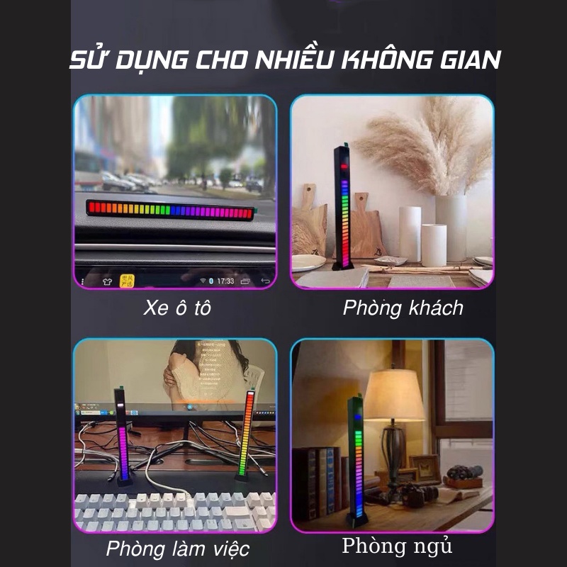 Thanh đèn LED 16 triệu màu cảm biến theo nhạc, Đèn led cảm ứng âm thanh D08-RGB, nhấp nháy theo nhạc