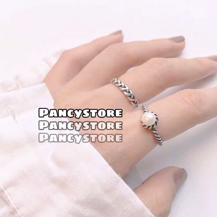 set 2 chiếc nhẫn xoắn đan đính hạt