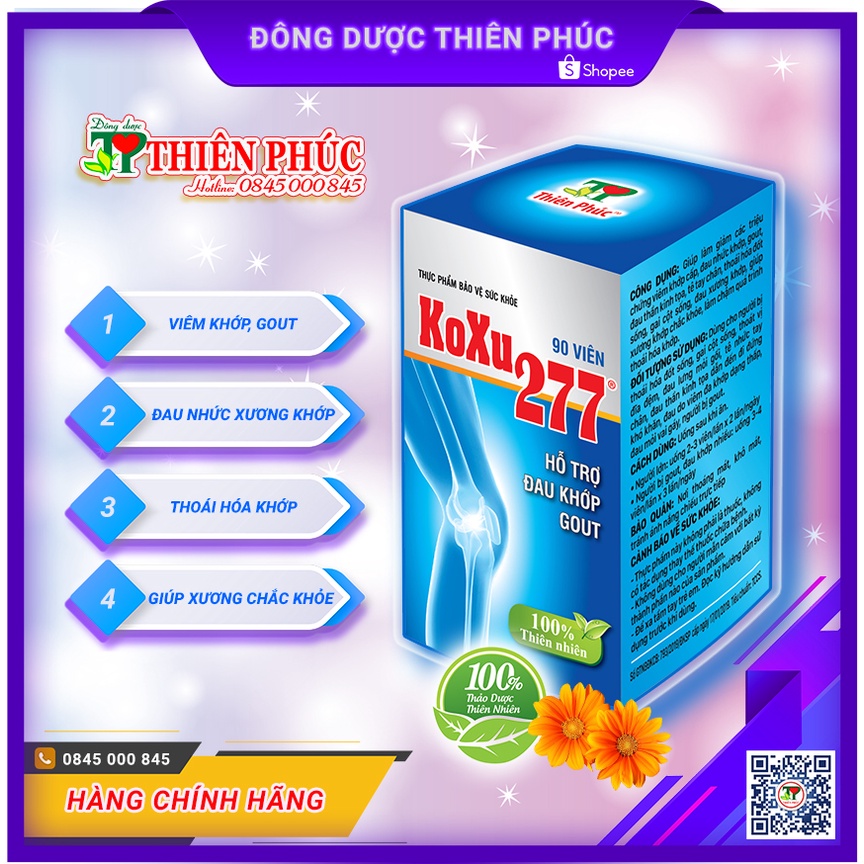 KOXU 277 (Hộp 90 viên) – Hỗ Trợ Điều Trị Bệnh Xương Khớp ( GOUT ) – Sản Phẩm Của Công Ty Đông Dược Thiên Phúc