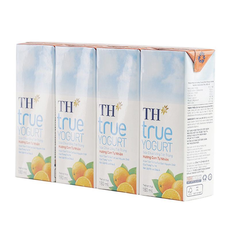 Thùng Sữa Chua Uống Tiệt Trùng Hương Cam Tự nhiên TH True Yogurt 180mlx4