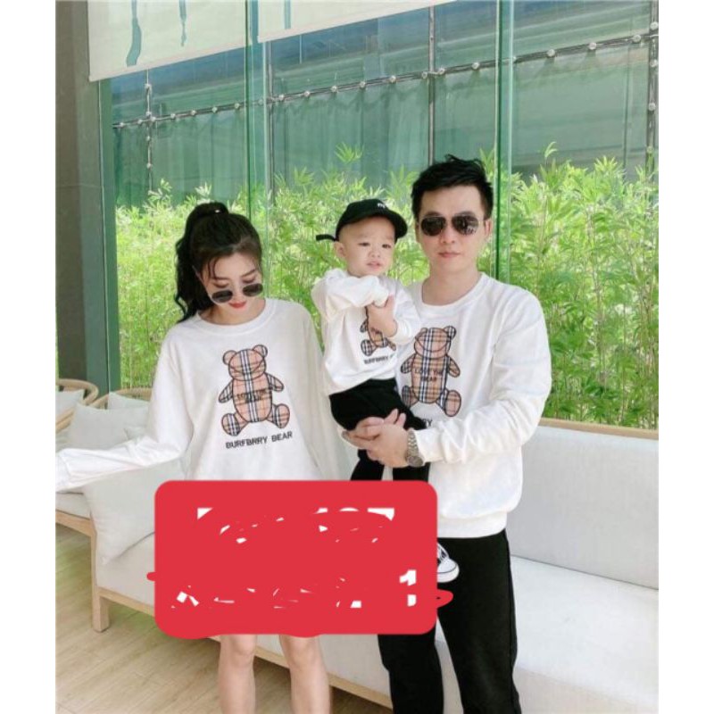 Áo SWEATER GẤU thu đông dài tay màu ĐEN gia đình 3/4/5 người chất đẹp đủ size từ bé 5-90 kí