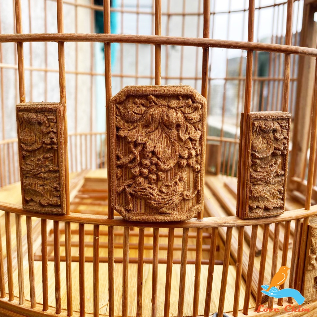 Lồng chim Họa Mi đục đẹp, Lồng chim Mi chất liệu trúc già đục họa tiết sắc nét, Lồng Họa Mi LOVECHIM
