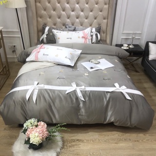 Trọn bộ chăn ga gối lụa Love (4 màu)