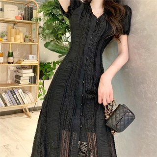 Đầm ren dài cổ V nữ tính (có hình thật)