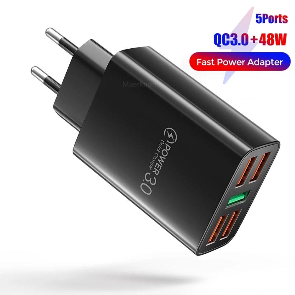 Bộ Sạc Nhanh 5 Cổng USB Thiết Kế Nhỏ Gọn Tiện Dụng Cho Điện Thoại Di Động