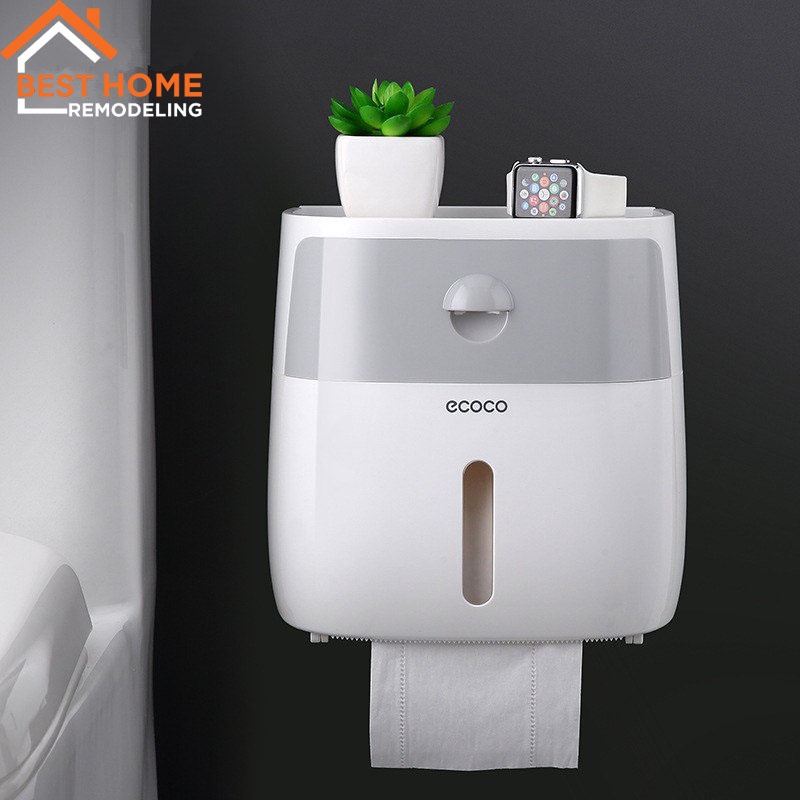 Hộp Đựng Giấy Vệ Sinh ECOCO 2 Tầng - Dán Tường Siêu Chắc - Có Ngăn Kéo Tiện Dụng - Hàng Chính Hãng