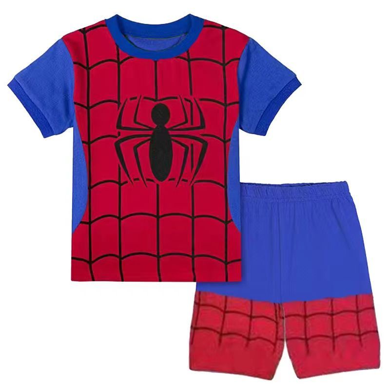 SUGE Bộ Đồ Ngủ Ngắn Tay Họa Tiết Marvel Iron Batman Captain America Người Nhện Cho Bé