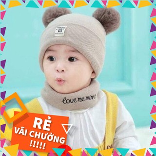 Sét Mũ len 2 quả bông kèm khăn cho bé ( loại khăn ống +mũ)