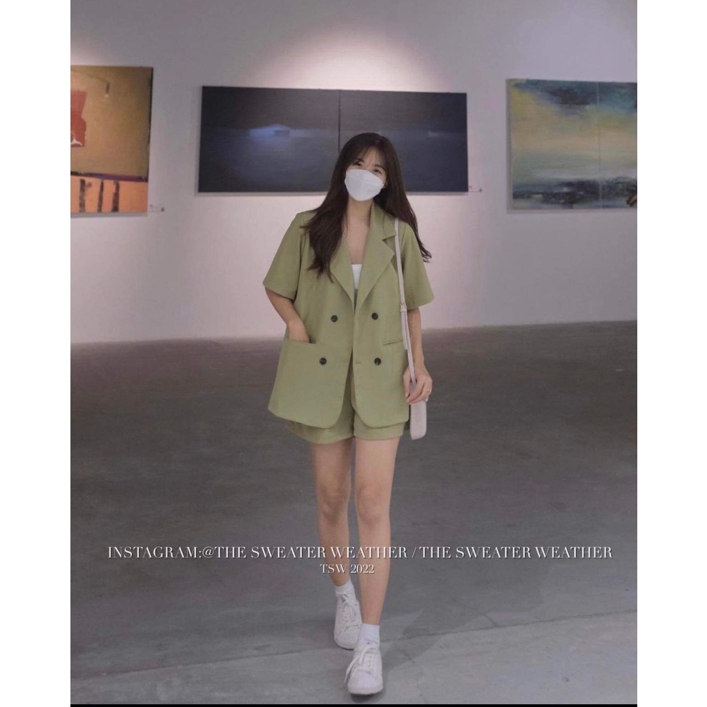 Set Sơ Mi Xanh Kèm Short Đũi LanTran Nữ [FREESHIP]  Bộ đồ học sinh form rộng tay lỡ kiểu đường phố hàn quốc Ulzzang