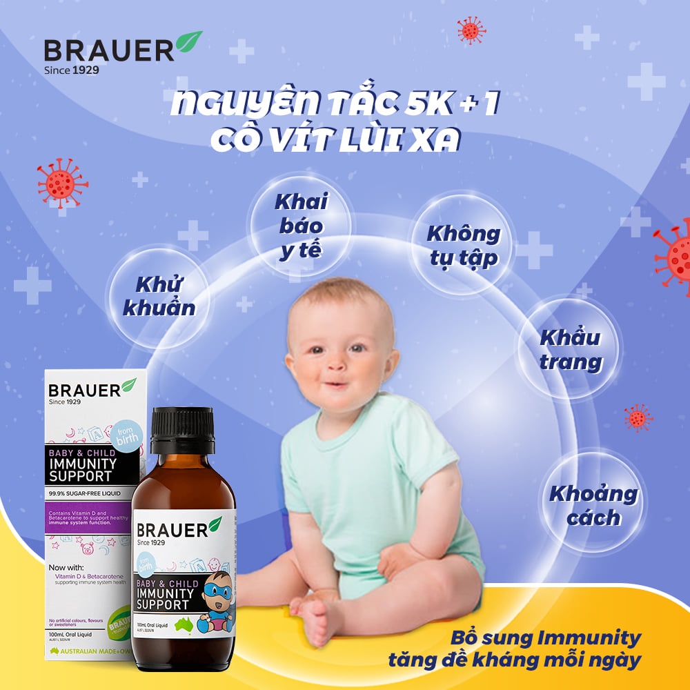 Brauer Hỗ trợ Tăng cường Hệ miễn dịch dạng siro 100ML [Date 02.2023-Rách Vỏ Ngoài]